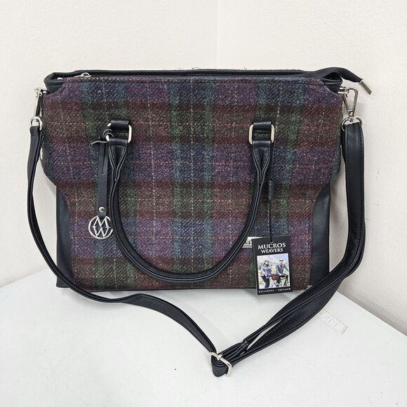 Mucros Weavers Irish Handbag Women's 100% Wool Tweed/PU Leather Emily Style (79) - Picture 1 of 9